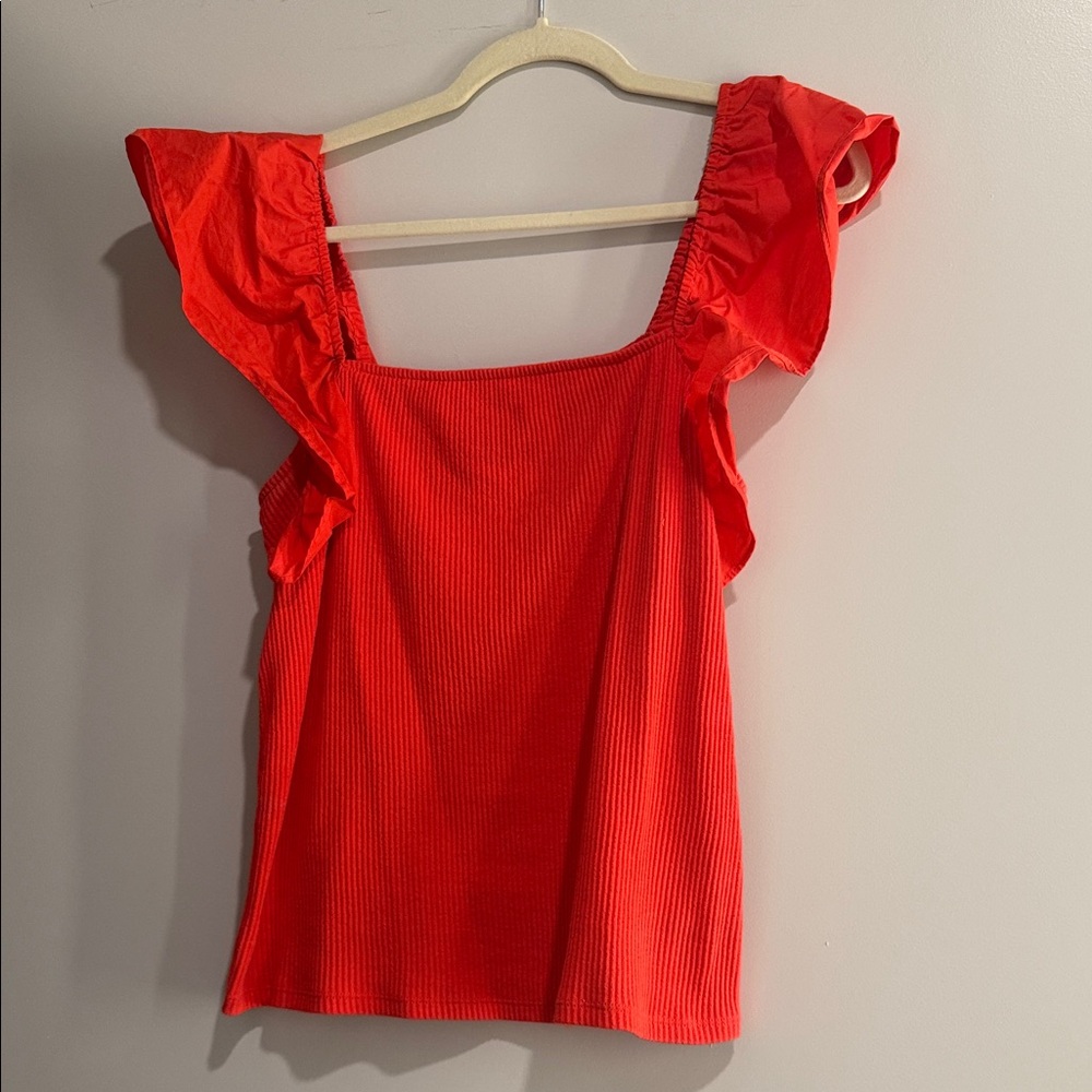 a new day Vibrant Red Ruffle Sleeve Blouse